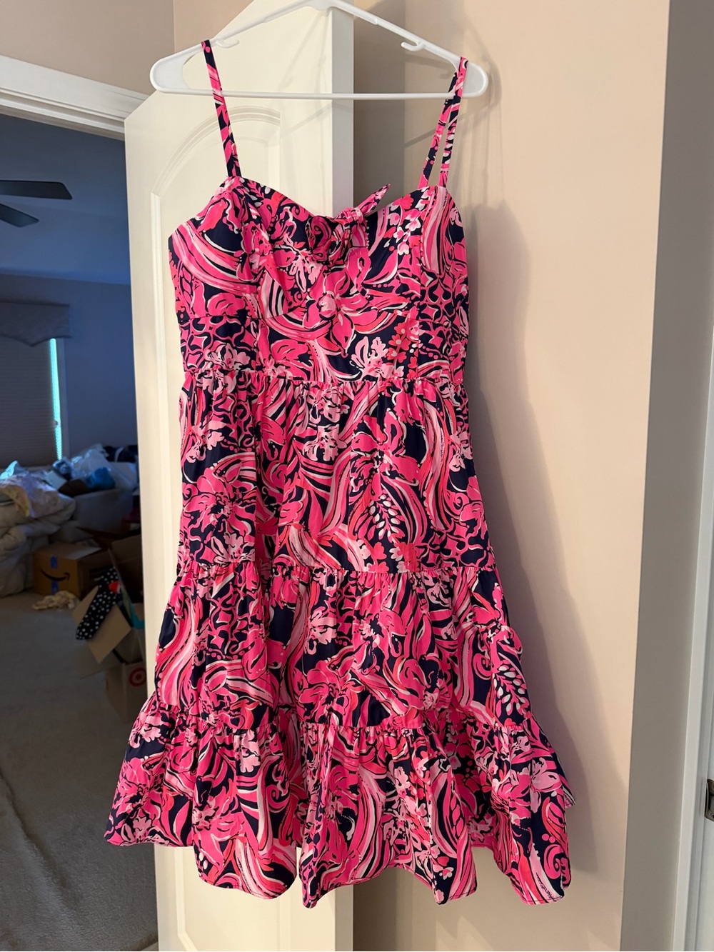 Lilly Pulitzer Pink & Navy Floral Tiered midi Sundress